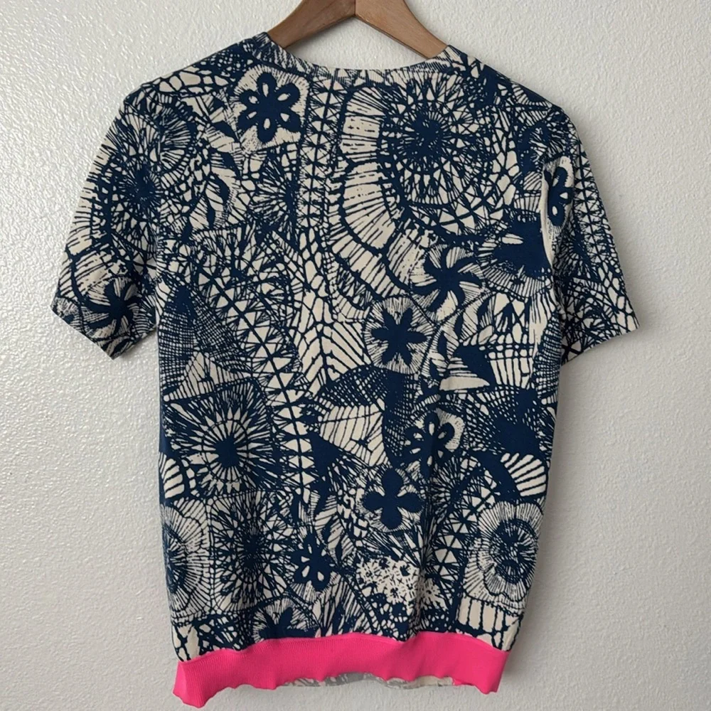 Tory Burch XS Navy and Pink Floral Patterned Knit Top - Picture 7 of 8